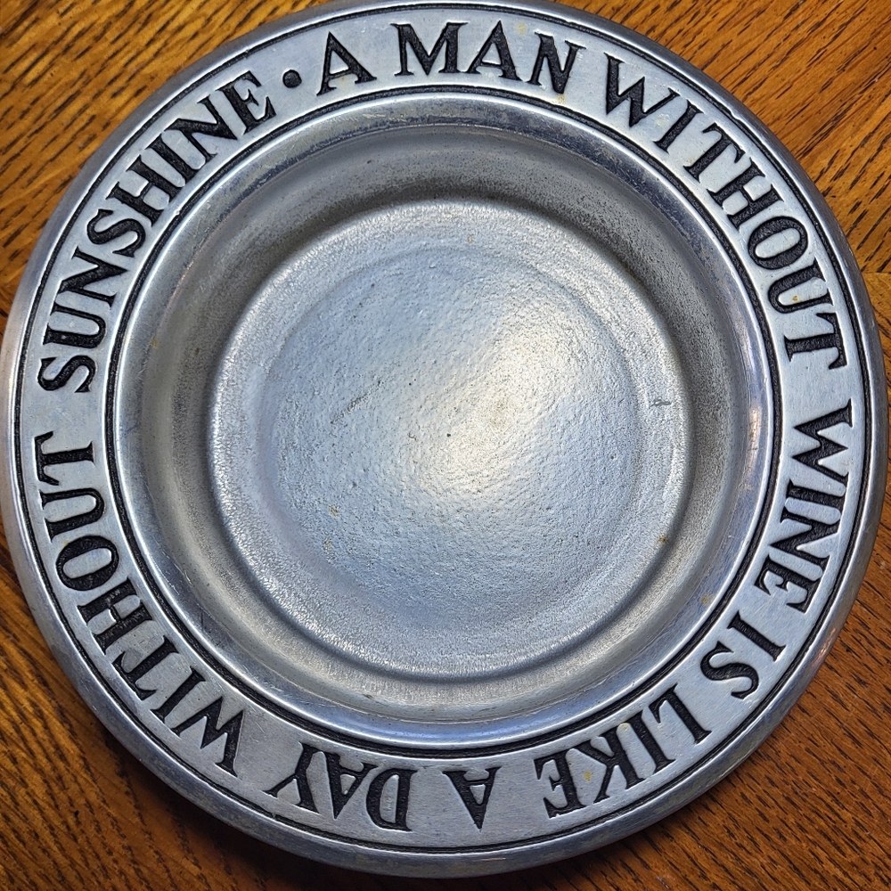 Vintage Wilton Armetale Pewter Wine Bottle Coaster With Decorative Engraving